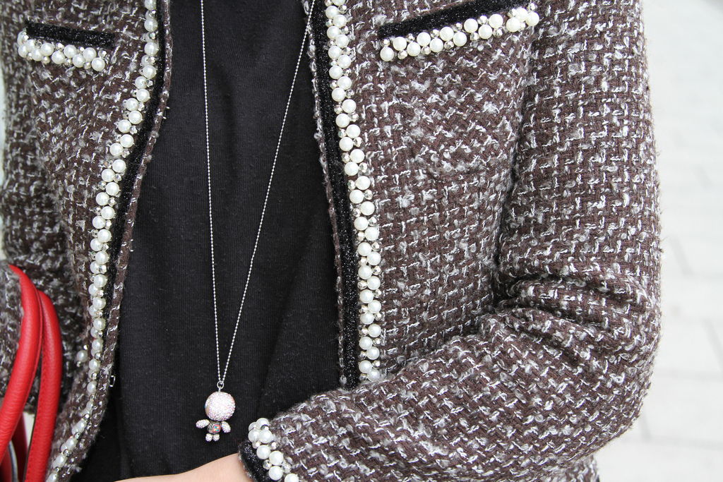 gorgeous, necklace, jacket, pearls, swarovski,